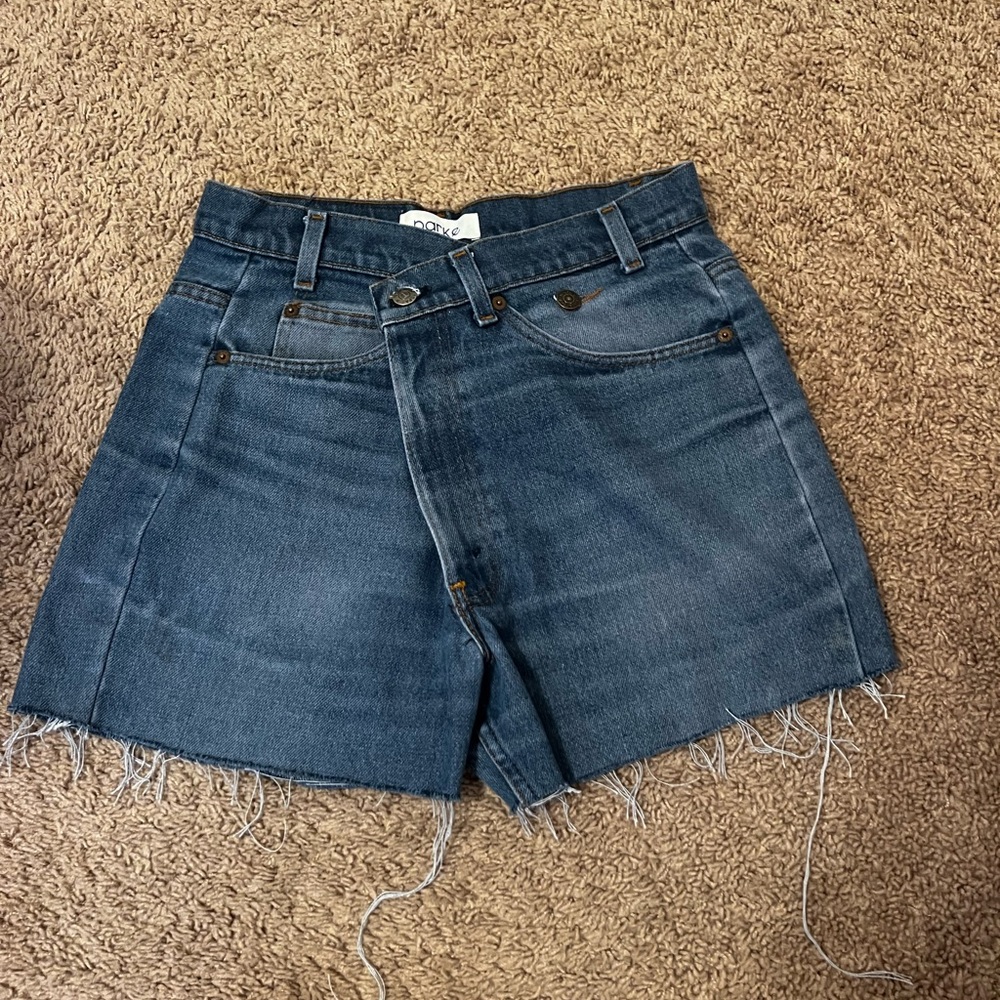 Parke Denim Blue Frayed Hem Jean Shorts
